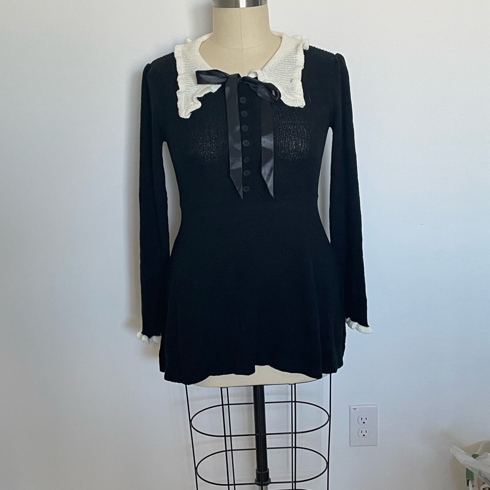 Black Long Sleeve Dress with White Collar